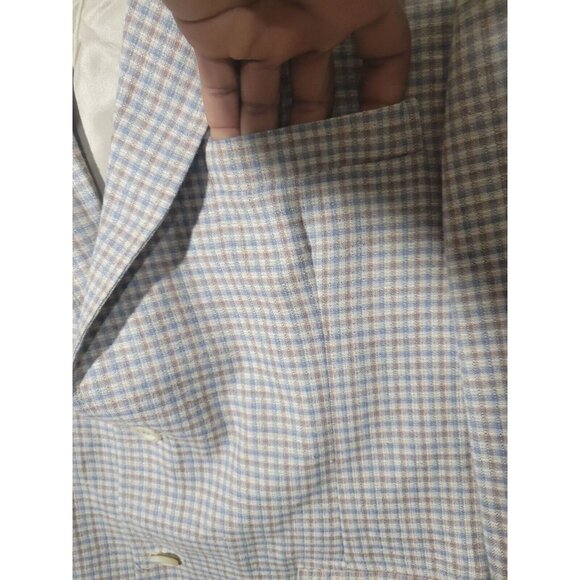 Vintage Craig Scott Cream/Blue/Beige Plaid 42L Blazer Menswear Single Vent 2 Btn - Picture 10 of 12